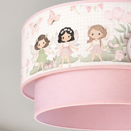 Brilagi - LED laste laelamp riputatav kaabliga BOBO 1xE27/60W/230V läbimõõt 40 cm roosa/haldjad