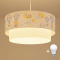 Brilagi - LED laste laelamp riputuskaabliga BOBO 1xE27/60W/230V läbimõõt 40 cm valge/beež/loomakujundusega