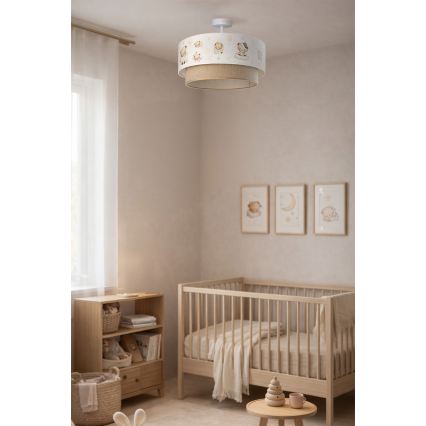 Brilagi-LED Laste lakke kinnitatav lühter BOBO 1xE27/60W/230V läbimõõt 40 cm valge/beež/karuga