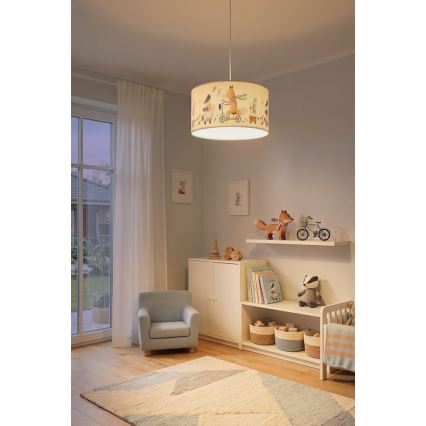 Brilagi - LED laste lühter kaablil BOBO 1xE27/60W/230V läbimõõt 35 cm valge/loomakesed
