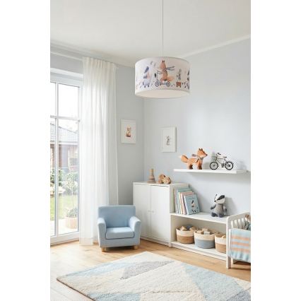 Brilagi - LED laste lühter kaablil BOBO 1xE27/60W/230V läbimõõt 35 cm valge/loomakesed