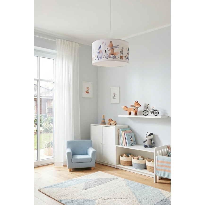 Brilagi - LED laste lühter kaablil BOBO 1xE27/60W/230V läbimõõt 35 cm valge/loomakesed