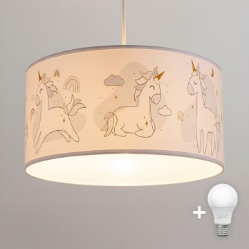 Brilagi - LED laste lühter kaablil BOBO 1xE27/60W/230V läbimõõt 35 cm valge/ükssarvikud