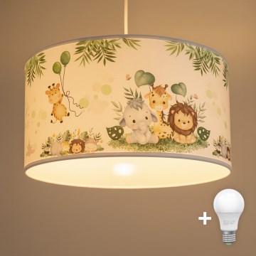 Brilagi - LED laste lühter köiega BOBO 1xE27/60W/230V Ø 35 cm valge/džungel