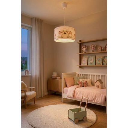 Brilagi - LED-laste lühter nööril BOBO 1xE27/10W/230V, Ø 35 cm, roosa/haldjad