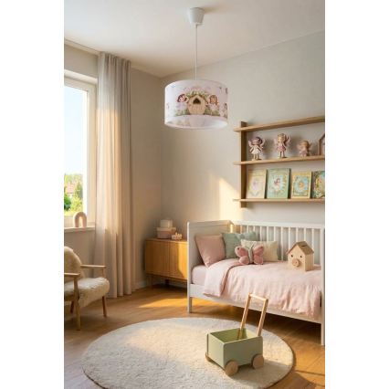 Brilagi - LED-laste lühter nööril BOBO 1xE27/10W/230V, Ø 35 cm, roosa/haldjad