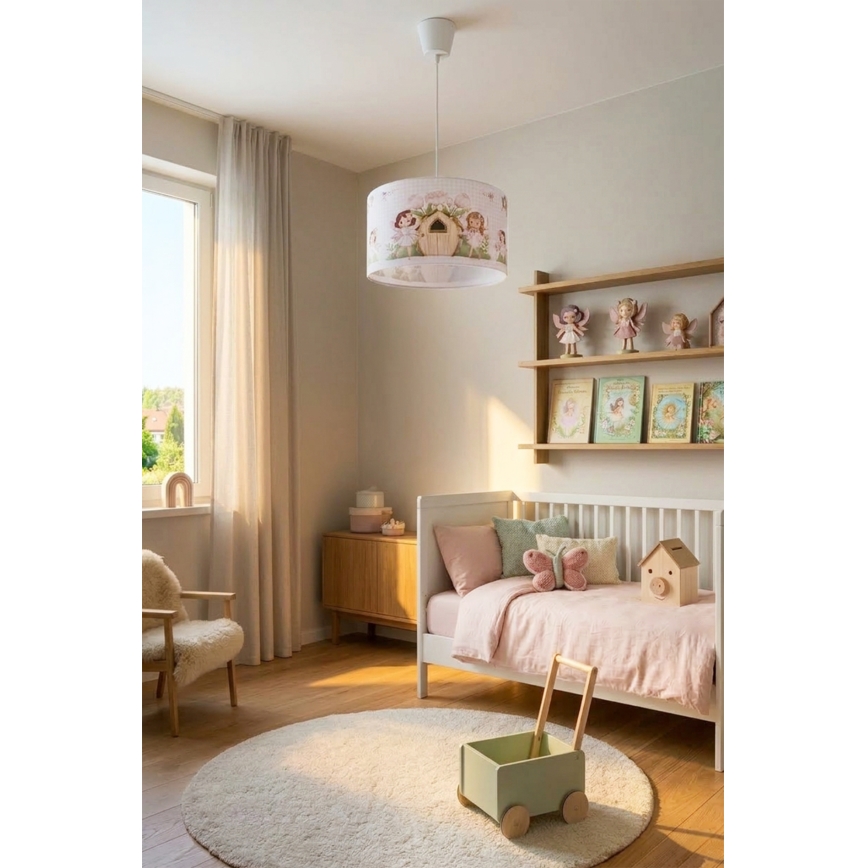 Brilagi - LED-laste lühter nööril BOBO 1xE27/10W/230V, Ø 35 cm, roosa/haldjad