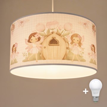Brilagi - LED-laste lühter nööril BOBO 1xE27/60W/230V, Ø 35 cm, roosa/haldjad