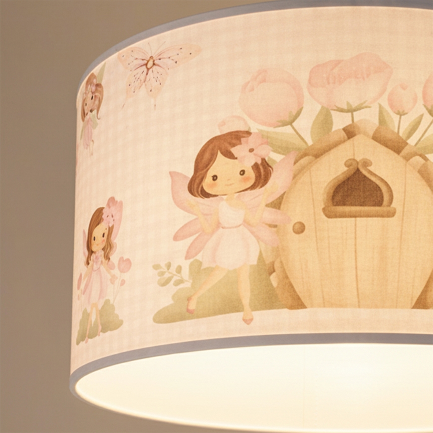 Brilagi - LED-laste lühter nööril BOBO 1xE27/60W/230V, Ø 35 cm, roosa/haldjad