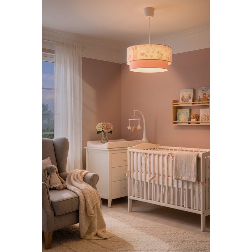 Brilagi - LED lastetoa rippvalgusti kaabliga BOBO 1xE27/60W/230V läbimõõt 40 cm kreemjas/roosa/jänesed