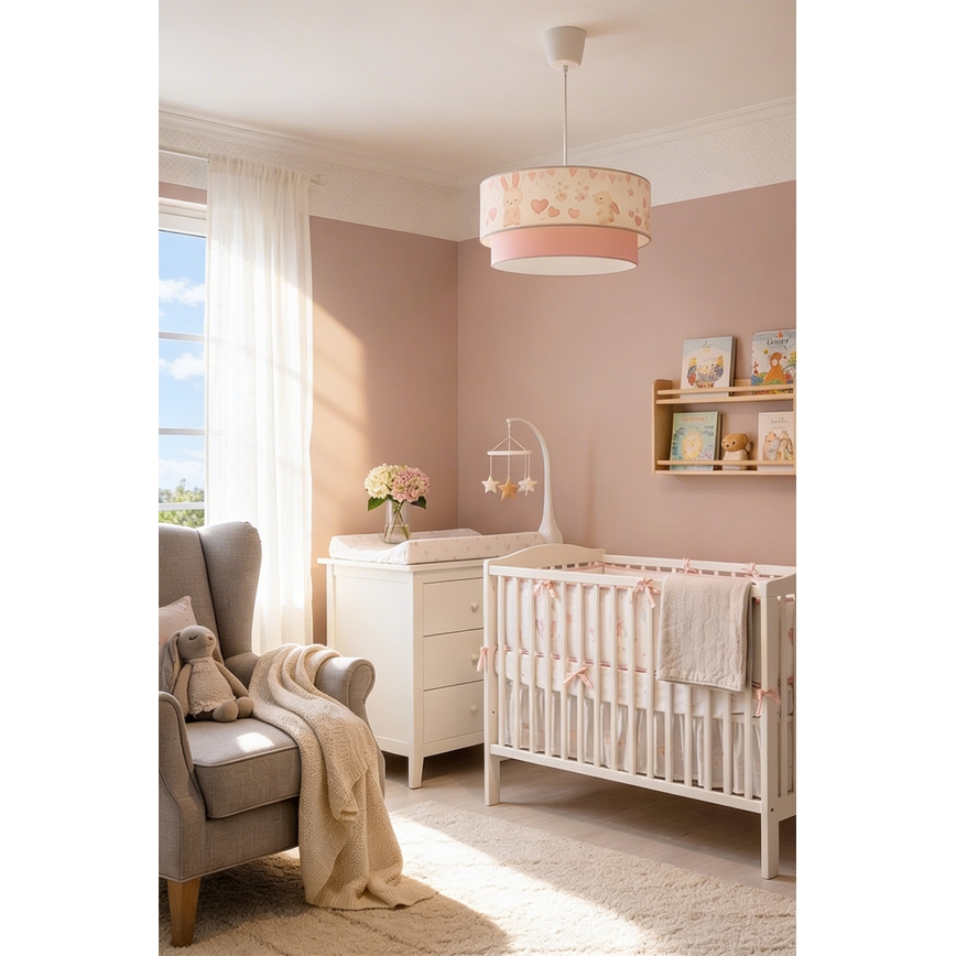 Brilagi - LED lastetoa rippvalgusti kaabliga BOBO 1xE27/60W/230V läbimõõt 40 cm kreemjas/roosa/jänesed