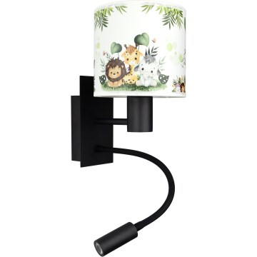 BRILAGI - LED laste painduv seinalamp BOBO 1xE27/25W/230V + LED/3W must/valge/roheline/džungel