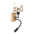 BRILAGI - LED laste painduv seinalamp BOBO WOOD 1xE27/25W/230V + LED/3W tamm/must/valge/loomakujutised