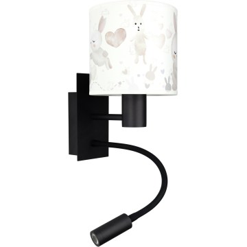 BRILAGI - LED laste painduv seinavalgusti BOBO 1xE27/25W/230V + LED/3W must/valge/jänesed