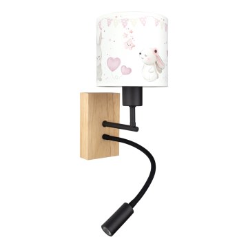BRILAGI - LED laste painduv seinavalgusti BOBO WOOD 1xE27/25W/230V + LED/3W tamm/must/kreem/jänesemustriga