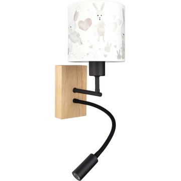BRILAGI - LED laste painduv seinavalgusti BOBO WOOD 1xE27/25W/230V + LED/3W tamm/must/valge/jänesed