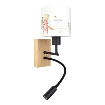 BRILAGI - LED laste painduv seinavalgusti BOBO WOOD 1xE27/25W/230V + LED/3W tamm/must/valge/loomad