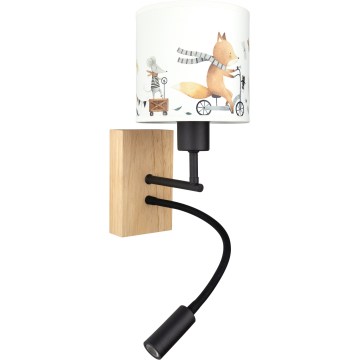 BRILAGI - LED laste painduv seinavalgusti BOBO WOOD 1xE27/25W/230V + LED/3W tamm/must/valge/loomamustriga