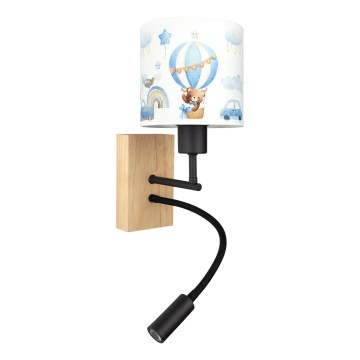 BRILAGI - LED laste painduv seinavalgusti BOBO WOOD 1xE27/25W/230V + LED/3W tamm/must/valge/sinine/karumustriga