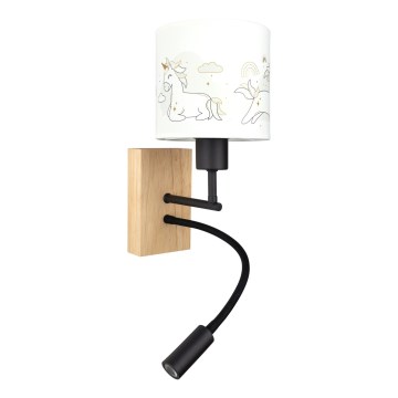BRILAGI - LED laste painduv seinavalgusti BOBO WOOD 1xE27/25W/230V + LED/3W tamm/must/valge/ükssarvikud