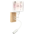 BRILAGI - LED laste painduv seinavalgusti BOBO WOOD 1xE27/25W/230V + LED/3W tamm/valge/roosa/baleriinid