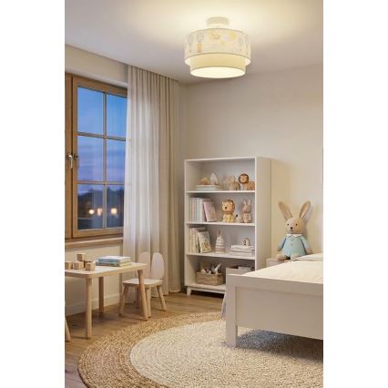 Brilagi - LED laste laele kinnitatav lühter BOBO 1xE27/10W/230V Ø 40 cm valge/beež/loomamustriga