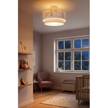 Brilagi - LED pinnapealne lastelaelamp BOBO 1xE27/60W/230V, läbimõõt 40 cm, kreem/hall/jänesed