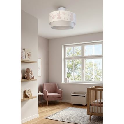 Brilagi - LED pinnapealne lastelaelamp BOBO 1xE27/60W/230V, läbimõõt 40 cm, kreem/hall/jänesed