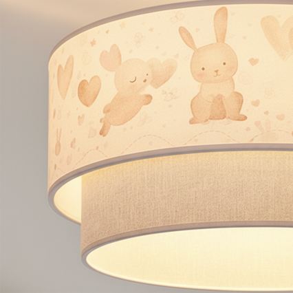 Brilagi - LED pinnapealne lastelaelamp BOBO 1xE27/60W/230V, läbimõõt 40 cm, kreem/hall/jänesed