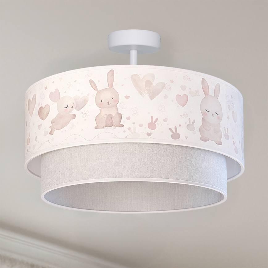 Brilagi - LED pinnapealne lastelaelamp BOBO 1xE27/60W/230V, läbimõõt 40 cm, kreem/hall/jänesed