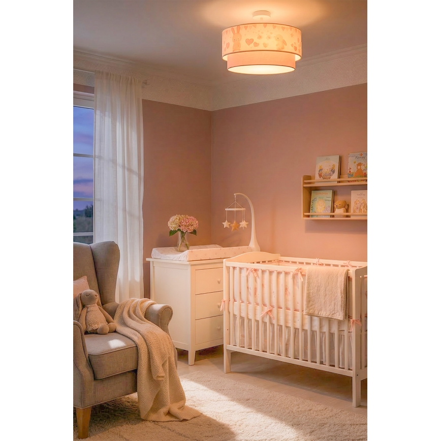 Brilagi - LED laste pinnapealne laelamp BOBO 1xE27/60W/230V läbimõõt 40 cm kreemjas/roosa/jänesed