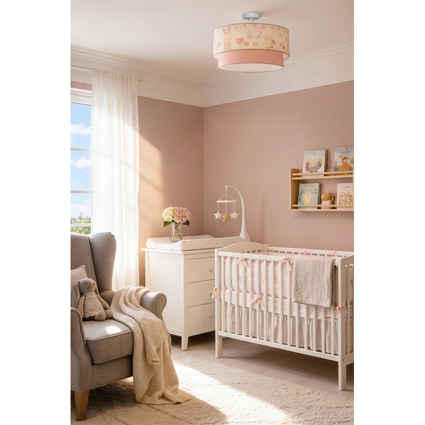 Brilagi - LED laste pinnapealne laelamp BOBO 1xE27/60W/230V läbimõõt 40 cm kreemjas/roosa/jänesed