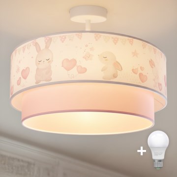 Brilagi - LED laste pinnapealne laelamp BOBO 1xE27/60W/230V läbimõõt 40 cm kreemjas/roosa/jänesed