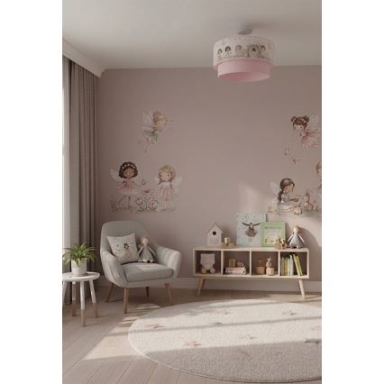 Brilagi - LED laste pinnapealne laelamp BOBO 1xE27/60W/230V läbimõõt 40 cm roosa/haldjad