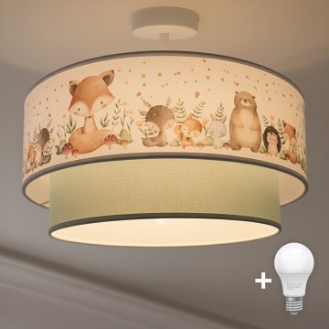 Brilagi - LED laste pinnapealne laelamp BOBO 1xE27/60W/230V läbimõõt 40 cm valge/roheline/loomadega