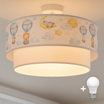 Brilagi - LED laste pinnapealne laelamp BOBO 1xE27/60W/230V Ø 40 cm valge/beež/loomakujundus