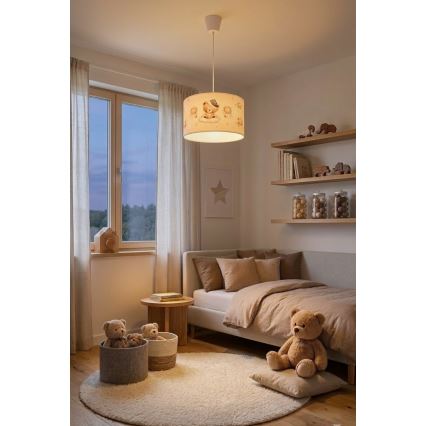 Brilagi - LED laste ripplamp juhtmel BOBO 1xE27/60W/230V läbimõõt 35 cm valge/karukestega