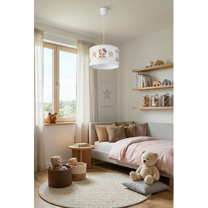 Brilagi - LED laste ripplamp juhtmel BOBO 1xE27/60W/230V läbimõõt 35 cm valge/karukestega