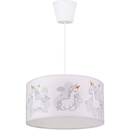Brilagi - LED laste lühter kaablil BOBO 1xE27/60W/230V läbimõõt 35 cm valge/ükssarvikud