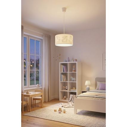 Brilagi - LED laste lühter kaablil BOBO 1xE27/60W/230V läbimõõt 35 cm valge/ükssarvikud