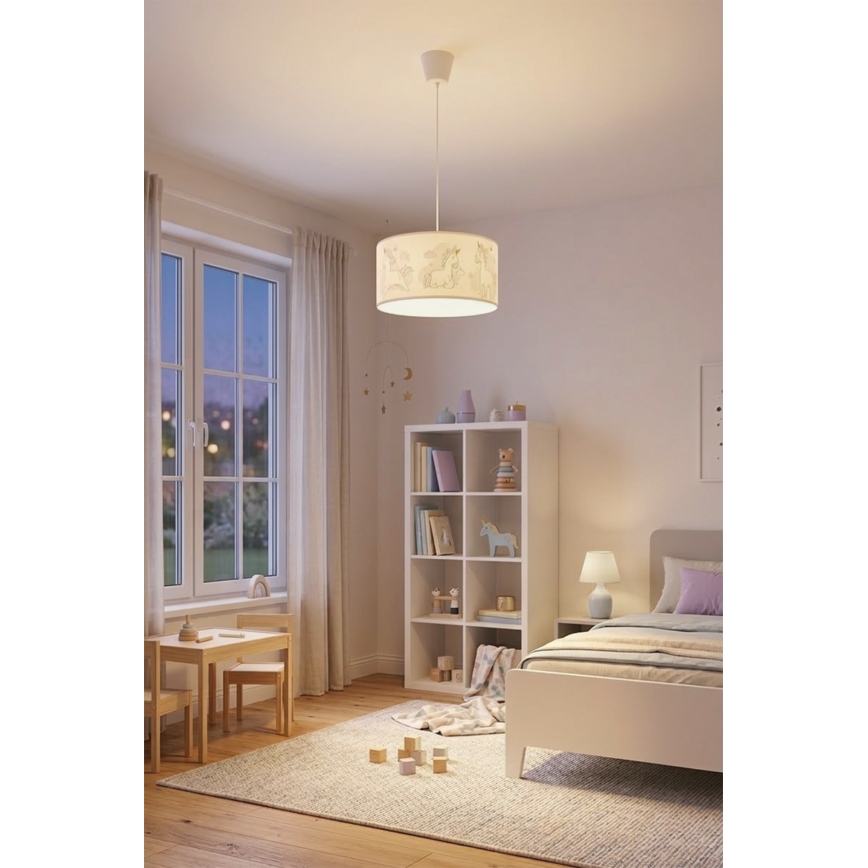 Brilagi - LED laste lühter kaablil BOBO 1xE27/60W/230V läbimõõt 35 cm valge/ükssarvikud