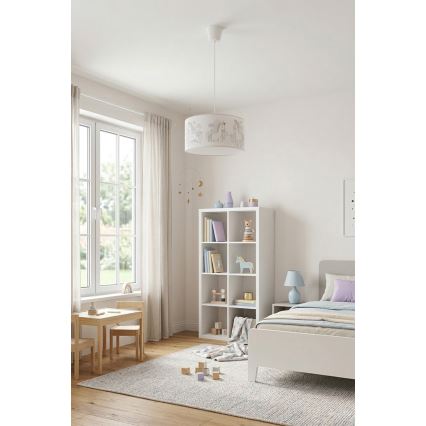 Brilagi - LED laste lühter kaablil BOBO 1xE27/60W/230V läbimõõt 35 cm valge/ükssarvikud