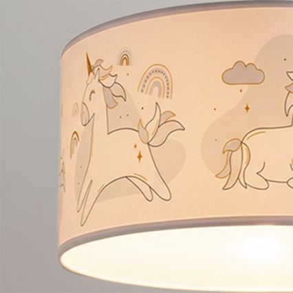 Brilagi - LED laste lühter kaablil BOBO 1xE27/60W/230V läbimõõt 35 cm valge/ükssarvikud
