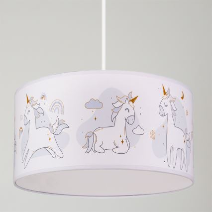 Brilagi - LED laste lühter kaablil BOBO 1xE27/60W/230V läbimõõt 35 cm valge/ükssarvikud