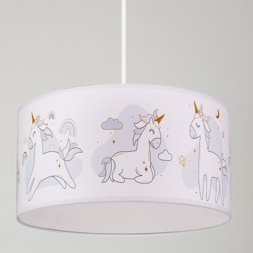 Brilagi - LED laste lühter kaablil BOBO 1xE27/60W/230V läbimõõt 35 cm valge/ükssarvikud