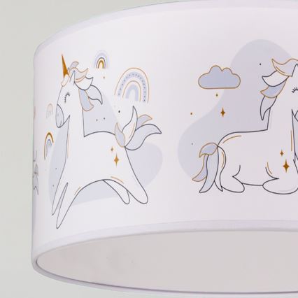 Brilagi - LED laste lühter kaablil BOBO 1xE27/60W/230V läbimõõt 35 cm valge/ükssarvikud