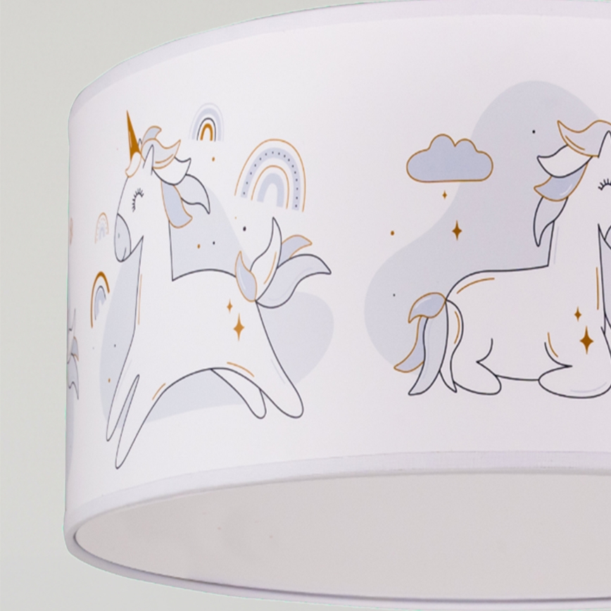 Brilagi - LED laste lühter kaablil BOBO 1xE27/60W/230V läbimõõt 35 cm valge/ükssarvikud