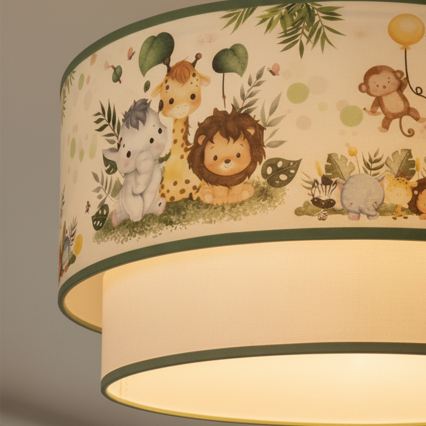 Brilagi - LED laste rippvalgusti kaabliga BOBO 1xE27/60W/230V Ø 40 cm kreemjas/roheline/džungel