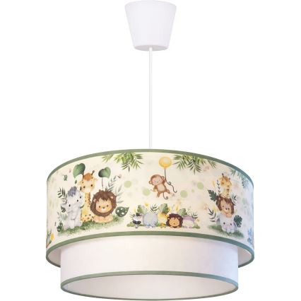 Brilagi - LED-laste rippvalgusti kaablil BOBO 1xE27/10W/230V läbimõõt 40 cm kreem/roheline/džungel