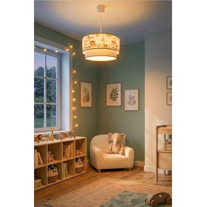 Brilagi - LED-laste rippvalgusti kaablil BOBO 1xE27/10W/230V läbimõõt 40 cm kreem/roheline/džungel